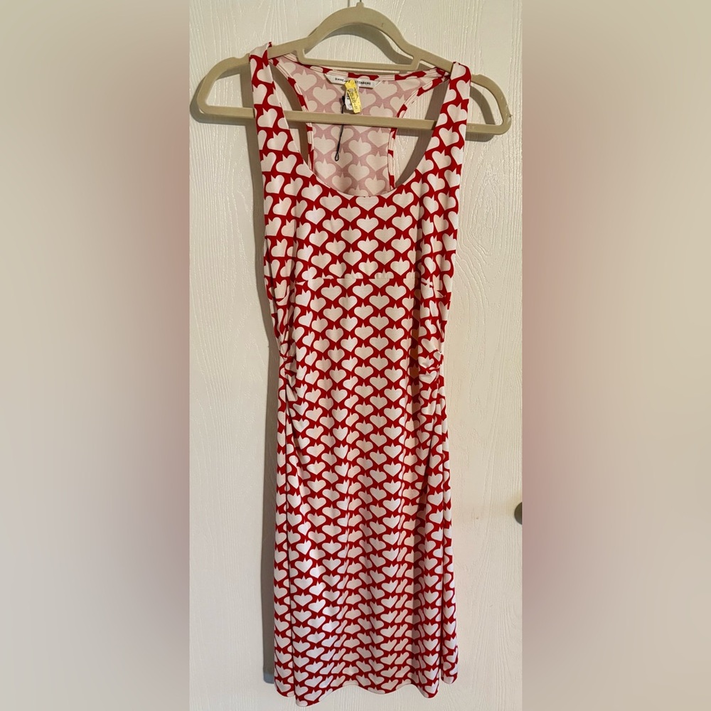 Diane Von Furstenberg Red and White Heart Silk Midi Dress